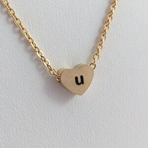 Jewelry necklace letter u alphabet heart love romantic yellow gold tone new
